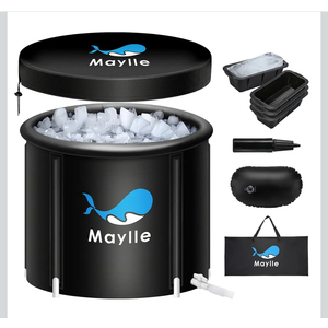 Maylle Ice Bath Tub - 110 Gallons Portable Cold Plunge Tub for Athletes - Black Modern Freestanding Bathtub with 4 Pack Large Ice Molds