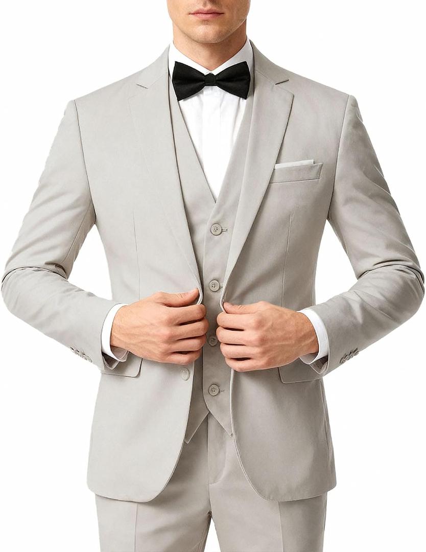 YFFUSHI Men's 3 Piece Suit Sets Slim Fit One Button Blazer with Vest & Pants, Professional Business Wedding Suits XL