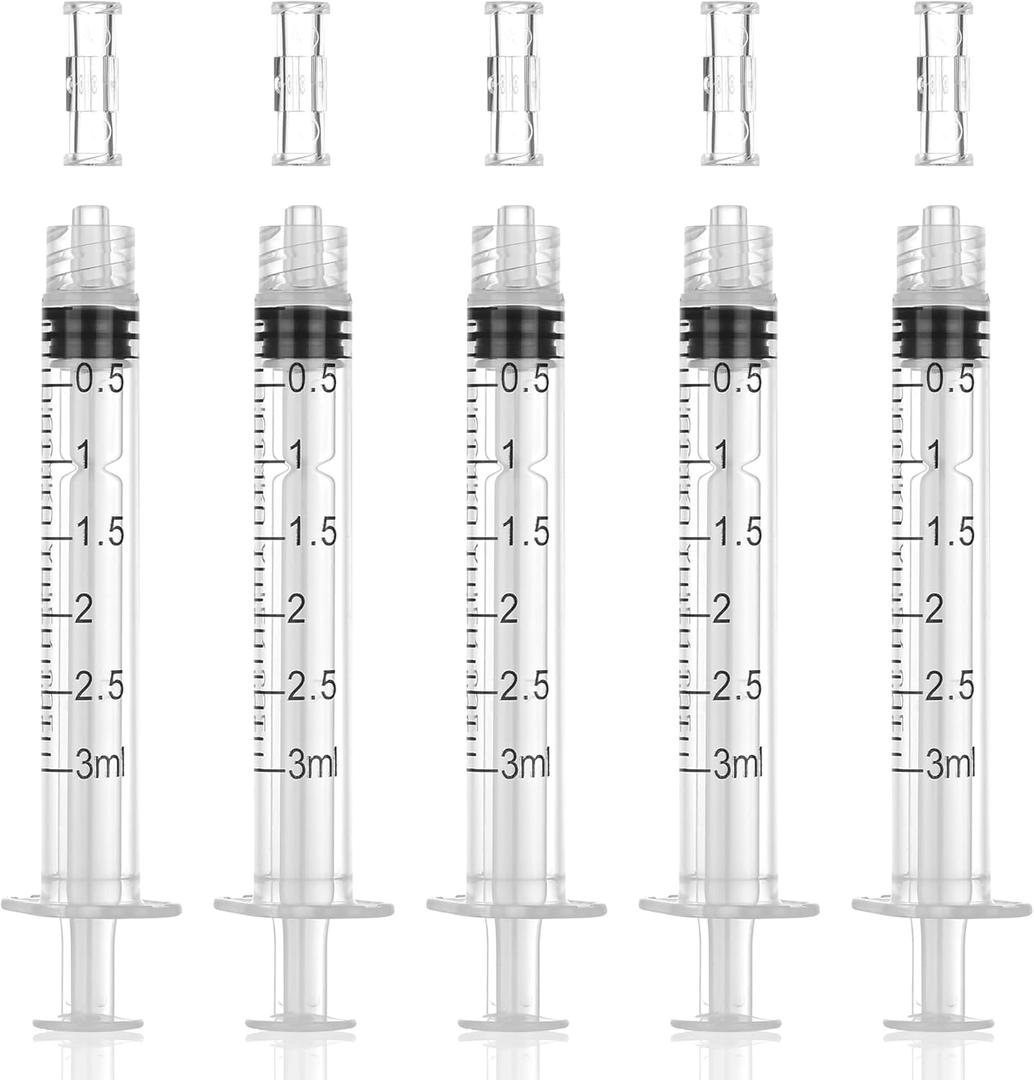 2 x 3 ml Luer Lock Syringe for Liquids, 10 Pcs Luer Connector, 10 Pack Syringe with Cap, Individually Wrapped