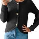 Saodimallsu Womens Cropped Cardigan Sweaters Button Up Long Sleeve Crewneck Fall Dressy Casual Knit Sweater Jackets (Black)
