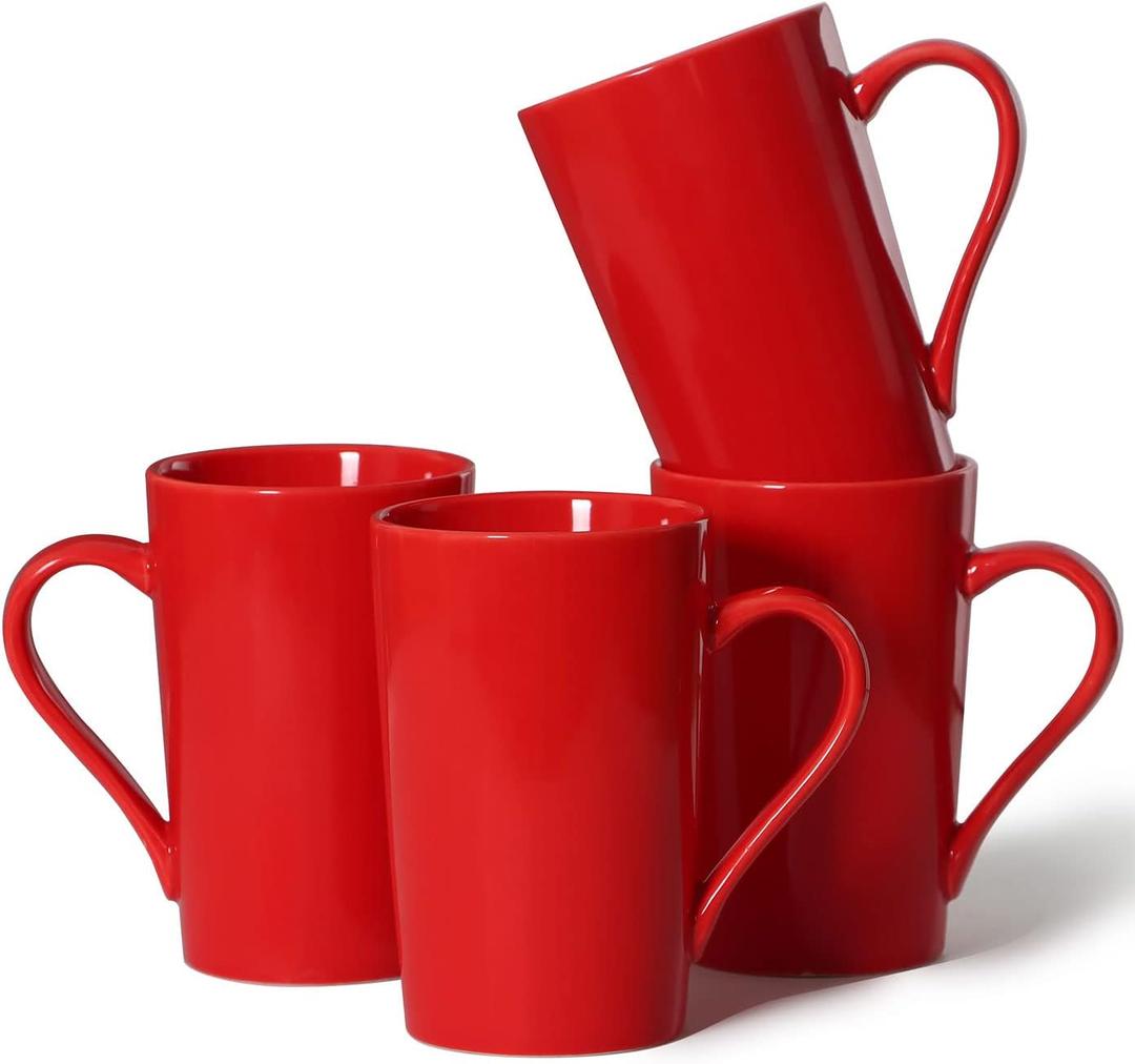 Smilatte 12 oz Coffee Mugs for Office Party, M099 Novelty Marble Ceramic Tea Cups for Women Men, Set of 4,Christmas Red