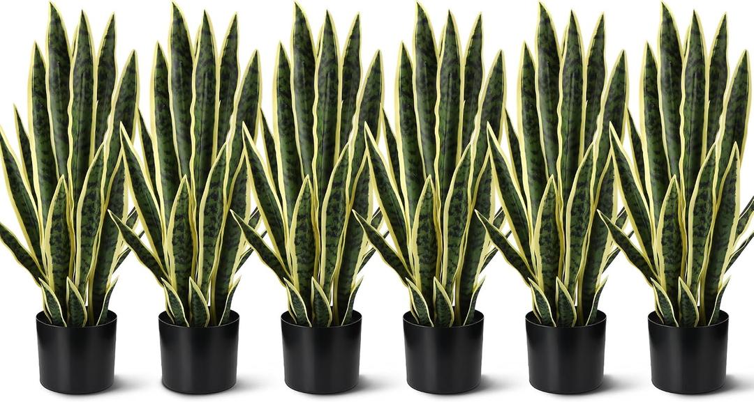 Crowye 6 Pack 3.15 Ft Tall Artificial Snake Plant Faux Sansevieria Plant Large Fake Snake Bulk in Pot for Home Office Housewarming Gift