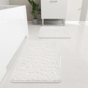 YIHOUSE Bathroom Rugs Mat Set 2 Piece White, Memory Foam Bath Mats Sets, Non Slip Water Absorbent Washable Bath Rugs for Sink, Toilet and Floor