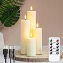 Rechargeable Flameless Flickering Tall Wax Remote 2.2" x4" 6" 8" 10" Ivory Candles, Timer Set of 4 LED Battery Operated Fake Warm Light Pillar Candles(Included USB Charging Cable with 2 Ports)