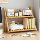 Bamboo Organizer Rack - Adjustable 2-Tier Storage Shelf, Living Room, Kitchen (Natural)