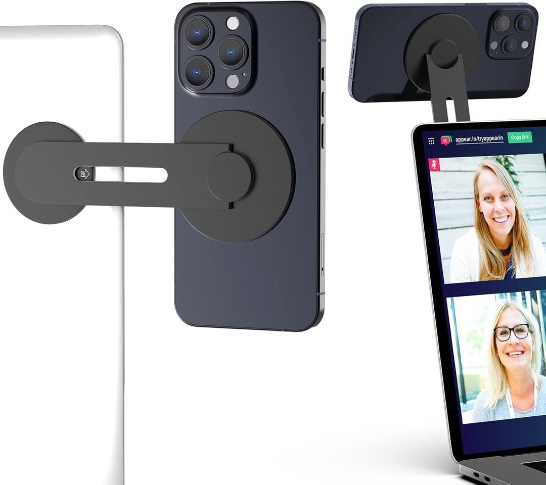 Laptop Phone Mount Magnetic Phone Holder for Monitor for MagSafe iPhone 17/16/15/14/13/12 & All Phones Phone Side Mount Adapter for Computer Monitor Display for Tesla, Cell Phone Bracket Accessories (Black)