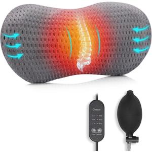 Heating Lumbar Support Pillow with Adjustable Height - Relieves Lower Back Pain, Improves Posture & Blood Circulation for Office Chair, Car Seat, Recliner, Bed