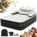 DWVO FullXL Size Air Mattress with Headboard & Cup Holders, Blow Up Bed with Built-in Pump & Carry Bag, Fast Inflation Air Bed for Home, Guests & Camping, 80" x 53" x 18", Gray