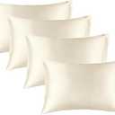 BEDELITE Satin Pillowcase for Hair and Skin, Super Soft Similar to Silk Pillow Cases 4 Pack with Envelope Closure, Cooling Pillowcases for Women Men (20"x30" Queen Size, Beige)