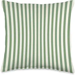 Cream and Green Stripes Geometric Vertical Lines Pattern Throw Pillow