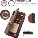 ONETOP for iPhone 11 Wallet Case with Card Holder, 360 Rotation Ring Kickstand RFID Blocking PU Leather Double Magnetic Clasp Shockproof Cover for Women and Girls 6.1 Inch (Brown)