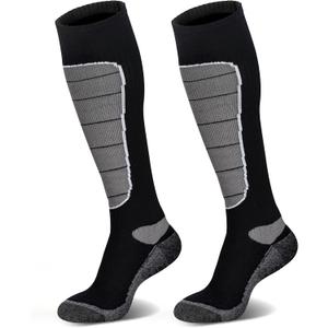 Hylaea Merino Wool Ski Socks, Cold Weather Socks for Snowboarding, Snow, Winter, Thermal Knee-high Warm Socks, Hunting (Medium, Black Grey (2 Pairs))