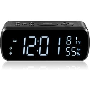 G Keni Digital Alarm Clock with FM Radio for Bedroom,2 Alarms with Large LED Display,USB Charger, Preset, Dimmer, Sleep Timer,Temperature,Relative Humidit, Adjustable Volume, Snooze