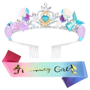 YARIEW Mermaid Birthday Party Decorations - Crown, Sash, and Tiara for Girls and Women (Multi-colored-1)