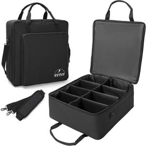 8 Par Spotlight Bag Stage Lighting Storage Bag 5/16'' Padded 8 Par Lights Bag with Dividers, Handle, Strap, Black