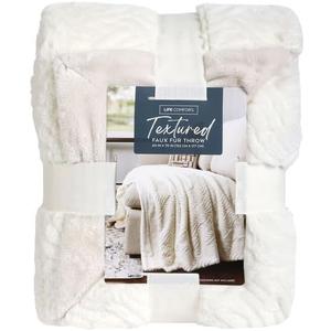 Life Comfort Decorative Premium Mixed Yarn Throw Blanket - 60x70 Inch, Ultra Soft for Living Room, Bedroom, & Sofa Couch, Textured Faux Fur (Throw (60 by 70), Cream (Textured Faux Fur))
