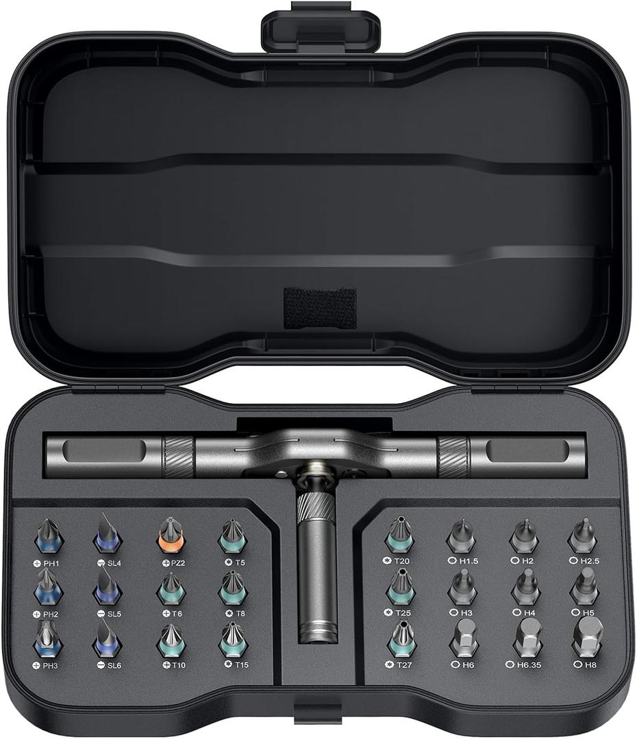 24 in 1 Magnetic Screwdriver Set, Ratchet Screwdriver Set Magnetic, DIY Ratchet Handle Detachable Versatile Toolkit for PC, Furniture, Bicycle (Black)