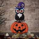 TERESA'S COLLECTIONS Metal Halloween Yard Stakes Decorations for Outdoor, Solar Jack-o-Lantern Pumpkins Garden Stakes for Halloween Party Decor, Purple Yard Sign for Lawn Patio, 27" (Large)