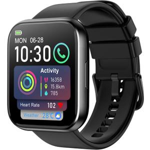 Smart Watch for Men Women, 1.85" HD Fitness Tracker with Bluetooth Calls, 120+ Sport Modes Fitness Watch, Fitness Tracker 24/7 Heart Rate/Sleep Monitor, IP68 Waterproof, Smartwatch for Android/iPhone (Black)