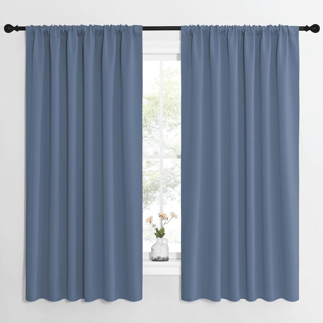 NICETOWN Blackout Curtains for Bedroom, Blackout Curtain Panels, Window Treatment Energy Saving Thermal Insulated Solid Rod Pocket Blackout Drapes/Draperies (Stone Blue, 1 Pair, 62 by 63-inch)