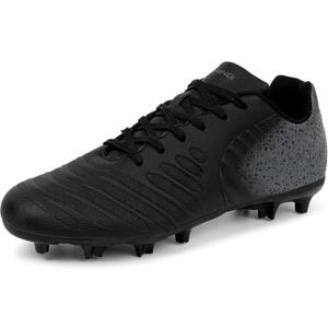 Women's Soccer Cleats Firm Ground, Lightweight Unisex Soccer Shoes for Adults Fits Men & Women (Black/Grey)