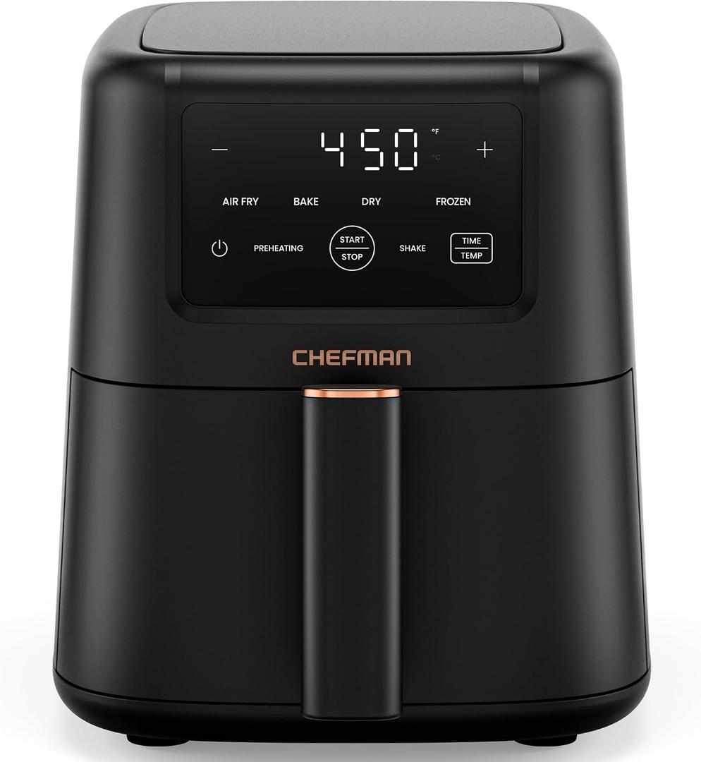 Chefman Air Fryer 4-in-1 Slim 3.5 QT Airfryer, Air Fry, Bake, Dehydrate, Frozen, 450F Max Temp for Extra Crispy Results in Minutes, Nonstick Ceramic Coating, Dishwasher-Safe Accessories - Black