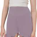 Girls Athletic Shorts High Waisted Ruffle Dance Shorts Yoga Workout Running Shorts (5-6 Years, Purple)