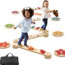 VEVOR Balance Beam Stepping Stones, 6 PCS Wooden Toddler Balance Boards, Montessori Toy for Kids 3-6, Build Coordination and Gross Motor Skills Gymnastics Obstacle Course Indoor Outdoor for Girls Boys