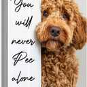 Funny Dog Bathroom Canvas Wall Art Cute Animal Humorous Goldendoodle Painting Pictures Restroom Wall Decor You Will Never Pee Alone Poster Print Artwork for Toilet Nursery Decor 12x16in