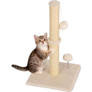 FDW 22 Inch Cat Scratching Post, Natural Sisal Cat Pole with Hanging Ball for Kittens & Small Indoor Cats, Sturdy Base, Beige