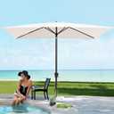 JEAREY 6.5x10ft Olefin Rectangular Patio Umbrella, Rectangle Outdoor Umbrellas with Auto Tilt Crank System, Market Table Umbrella UV Protection Fade-Resistant for Pool Deck Garden Yard, Cream White