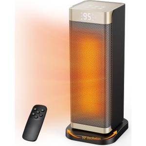 Space Heaters for Indoor Use, 1500W Electric Heater with Thermostat, 70 Oscillation, Remote Control, 3 Modes, 12H Timer, Portable Heater for Bedroom, Office, Home - Gold