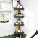 ALLZONE Rustproof Shower Caddy Corner for Bathroom,Bathtub Storage Organizer for Shampoo Accessories,4-Tier Adjustable Shelves with Tension Pole, 39 to 113 Inch, Black