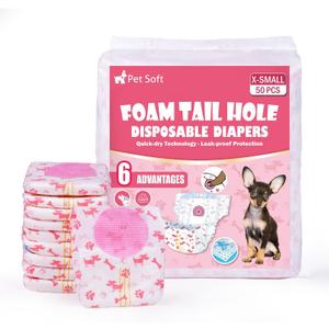 Pet Soft Disposable Dog Diapers - Female Dog Diapers with Adjustable Foam Tail Hole, Ultra Protection Puppy & Cat Diapers Wetness Indicator for Dogs in Heat or Incontinence,50pcs (XS,Red)