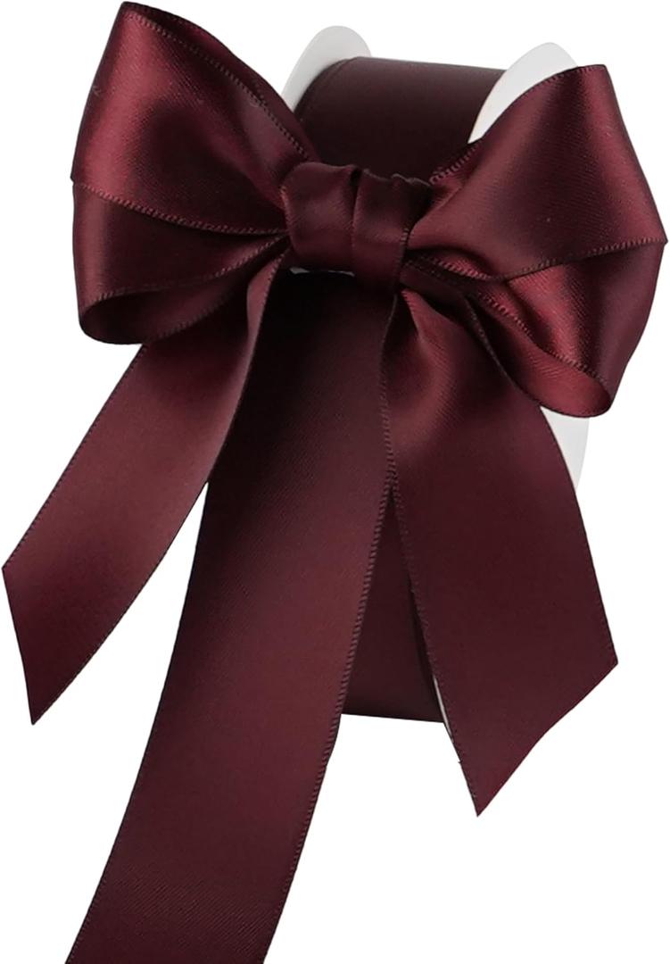 Burgundy Maroon Satin Silk Ribbon - Shiny Double Face 1 Inch - 25 Yards for Gift Wrapping Crafts Wedding Decor Birthday Party Christmas Decorations Bridesmaid Bouquet