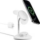 Qi2 2-in-1 Wireless Charging Station, 360 Free Rotation True Qi2 Certified 15W Fast Charger Stand, MagSafe Compatible Dual Charger Dock for iPhone16/15/14/13 Pro Max Plus Airpods 30W Adapter Included