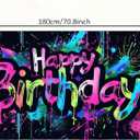 Neon Happy Birthday Banner - 71x43 Photography Backdrops, Party Background Decorations, Colorful Graffiti Splash Paint Kids Birthday Supplies, Glow in The Dark