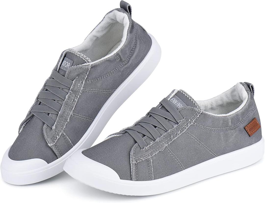 JENN ARDOR Slip-on Canvas Fashion Sneakers for Womens Comfortable Casual Walking Flats Elastic Stylish Cute Lightweight Shoes (10)