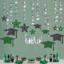 Cheerland Graduation Party Decorations Green Grad Banner Cap Garland Kit Congrats Grad for Prom Backdrop Decoration Ceiling Decor High School College Kindergarten Classroom Home Class of 2026 Supplies