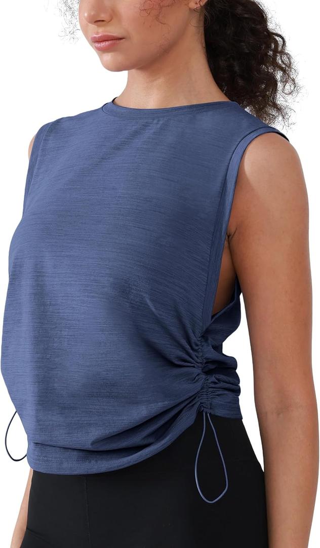 Women's Workout Tank Tops 2025 Summer Yoga Shirts Athletic Top Gym/Running Cropped Tank Tops (Blue, XL)