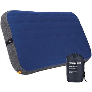 TREKOLOGY Camping Pillow - Large Inflatable (24"x15") for Home-Like Comfort, Portable & Ergonomic, Easy to Clean, Durable & Leak-Proof, Removable Strap for Secure Fit – ALUFT Ultra (Blue)