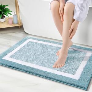 OLANLY Bathroom Rugs 30x20, Extra Soft and Absorbent Microfiber Bath Mat, Non-Slip, Machine Washable, Quick Dry Shaggy Bath Carpet, Suitable for Bathroom Floor, Tub, Shower (Medium, Light Blue)