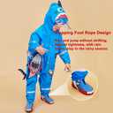 Toddler Boys Rain Suit Lightweight Waterproof Coveralls Cartoon Shark Hoodie Rain Jacket 6-8 years XL Size