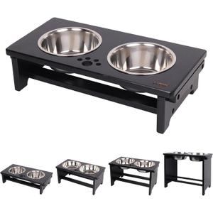 HTB Elevated Dog Bowls, Raised Dog Bowl Stand with 2 Stainless Steel Bowls, Elevated Raised Dog Bowls for Large Medium Small Sized Dogs- Black Small