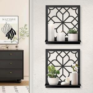 Black Metal Wall Candle Holder Set of 2, Minimalist Rustic Aesthetics Wall Art Decor for Living Room Bedroom Bathroom (11.8 x 13 in)