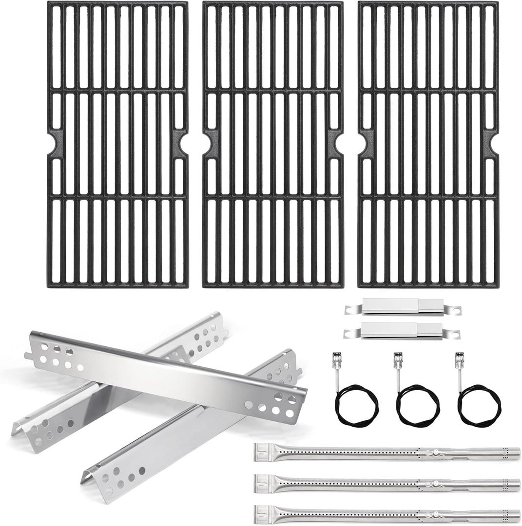 Grill Replacement Parts for Charbroil Advantage 3 Burner 463343015, 463370015, 463335115, Cast Iron Grill Grates, Heat Plates Tents, Burners and Igniters for Char-Broil 463343015