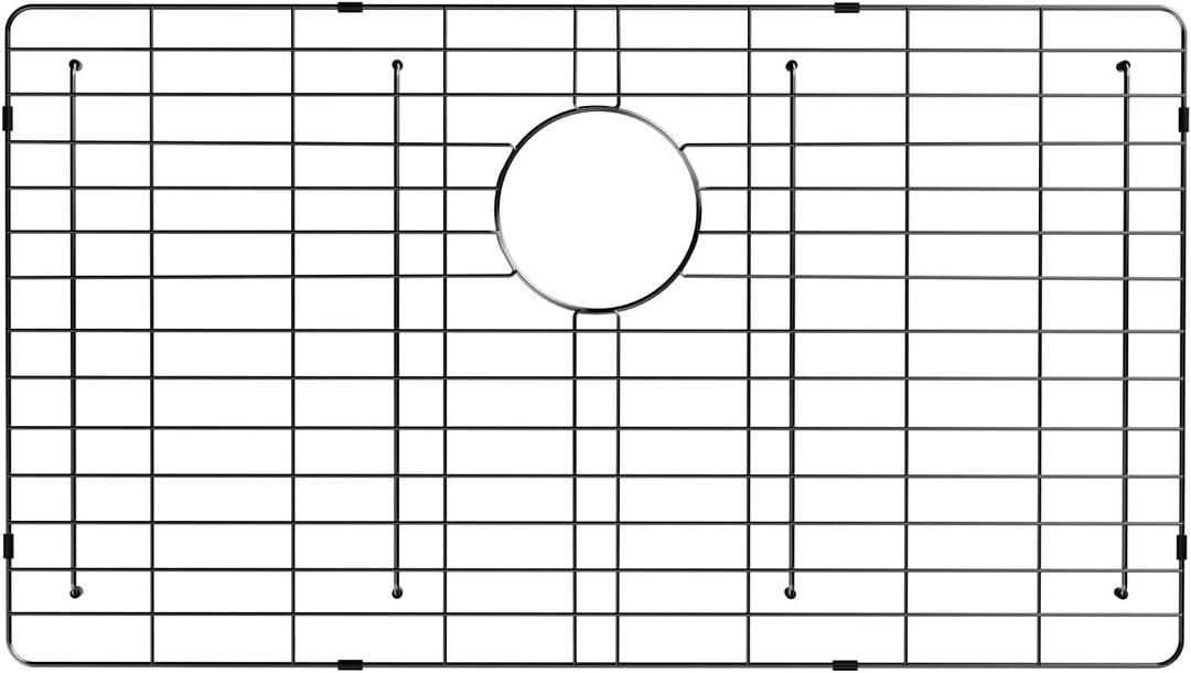 POPFLY 304 Stainless Steel Black Kitchen Sink Grid Protector, 29-1/2" 16-1/2" Sink Bottom Grate with Rear Drain for Single Bowl Kitchen Sinks, Scratch & Noise Protection, PF603118UWG-B126