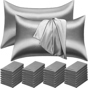 Macarrie 30 Pcs Silk Pillowcase Bulk Queen Satin Pillowcase for Hair and Skin, 20" x 30" Silk Pillow Cases Satin Pillow Case Breathable Cooling with Envelope Closure for Bedding Sleeping Gifts(Grey)