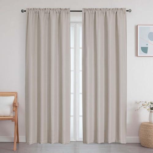 WelvetBLK Moon Beige Curtains 84 Inch Length 2 Panels Set, Faux Linen Textured Light Filtering Curtains for Bedroom Living Room Soft Airy Solid Rod Pocket Drapes, Moon Beige, 2 Pcs Each 40Wx84L Inch