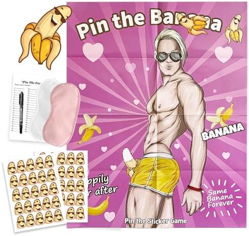 Bridal Shower Bachelorette Party Games, Pin the Banana on The Hunk Game Bridal Shower Wedding Engagement Party Games Girls Night - For 56 Guests, Set of 5